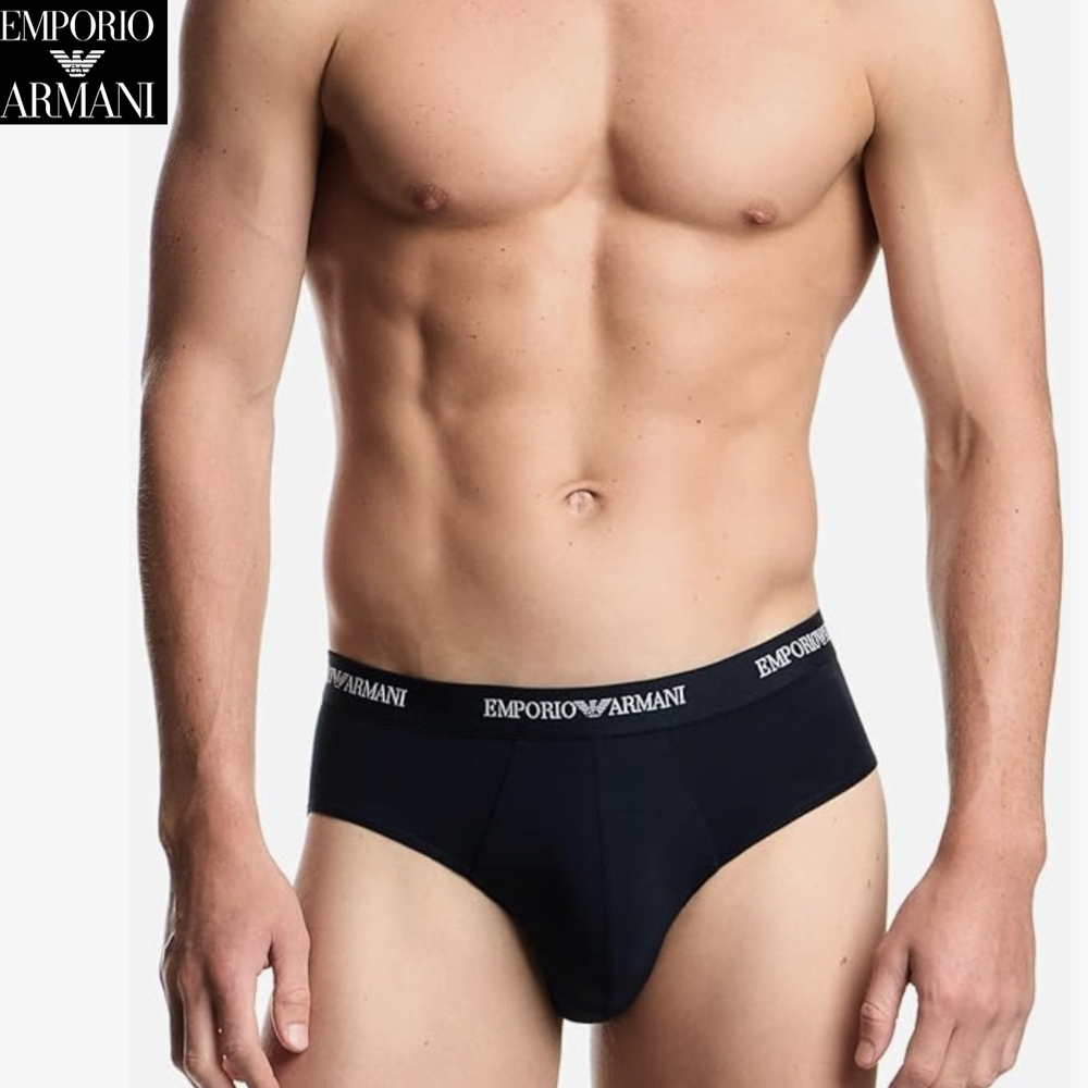 NWT Emporio Armani Men's Large Classic 'Armani Blue' Briefs w/ Elastic Logo Band